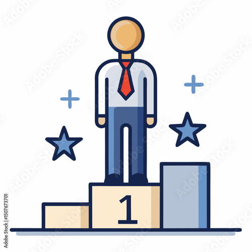 Successful businessman standing on winner podium first place