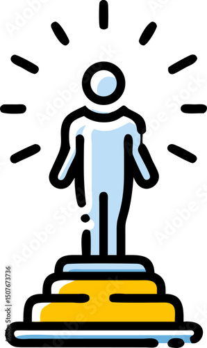 Successful person standing on podium achieving goals
