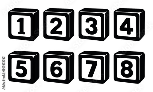 Number block silhouette icons set – simple numeric, black and white symbols