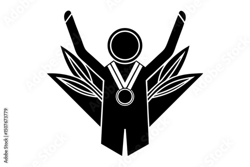 Victorious athlete celebrates winning gold medal achievement