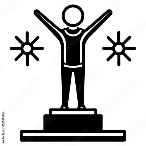 Winner celebrates victory on podium achievement success
