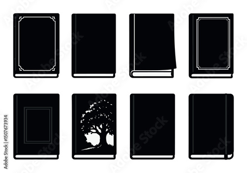 Book silhouette icons set – simple, stylish and minimal library graphic elements