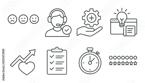 Customer experience line icons set – outline, satisfaction, service quality symbols