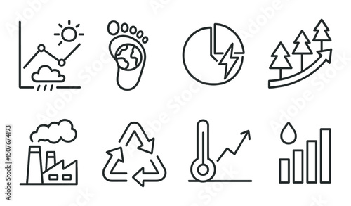 Environmental infographics outline icons set – recycling, sustainability, eco-friendly symbols