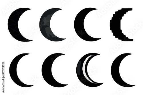 Moon silhouettes icons set – simple, stylized night and lunar phase designs