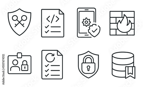 It standards line icons set – outline, technology, security and compliance symbols