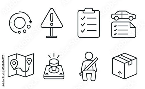 Transport protocol outline icons set – simple communication and logistics symbols