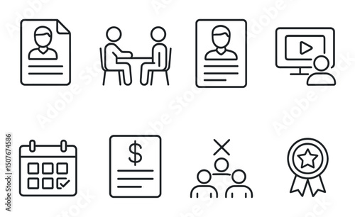 Human resources outline icons set – management, recruitment, and employee symbols