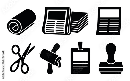 Newsprint silhouette icons set – simple, newspaper and media design symbols