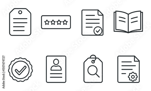 Product and commerce outline icons set – tags, labels and business symbols
