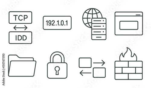 Network protocol outline icons set – internet, communication, and connection symbols