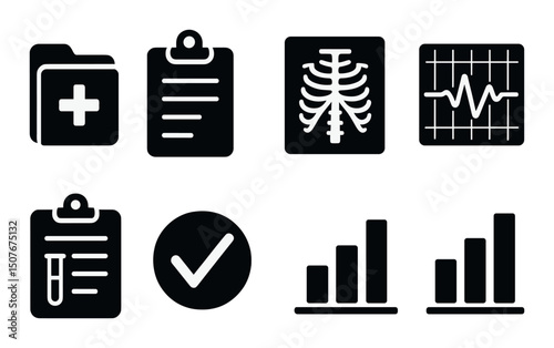 Medical icons set in silhouette style – simple, healthcare and hospital symbols