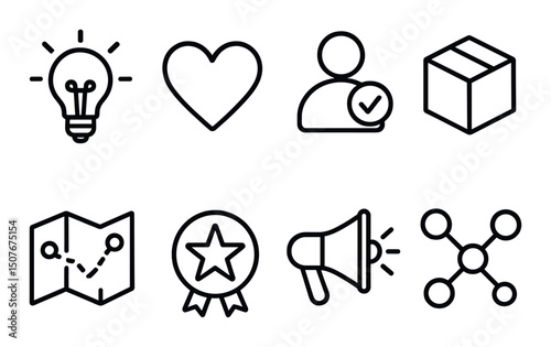 Customer journey outline icons set – pathway, experience and interaction symbols