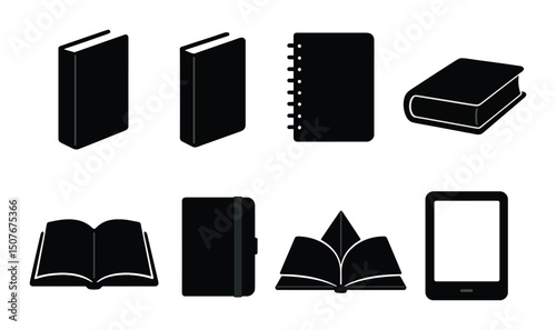 Book silhouette icons set – simple and minimal designs for reading and library themes