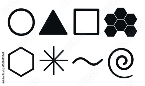 Geometric silhouette icons set – simple, basic, and minimal symbol collection