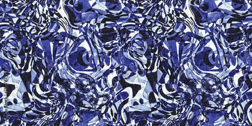 Dye wash indigo blue textur border fabric effect background. Seamless edging trim pattern in masculine Japanese block print style. Perfect for washing tape, ribbon and banner design