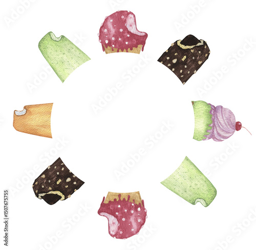round frame with watercolor ice creams