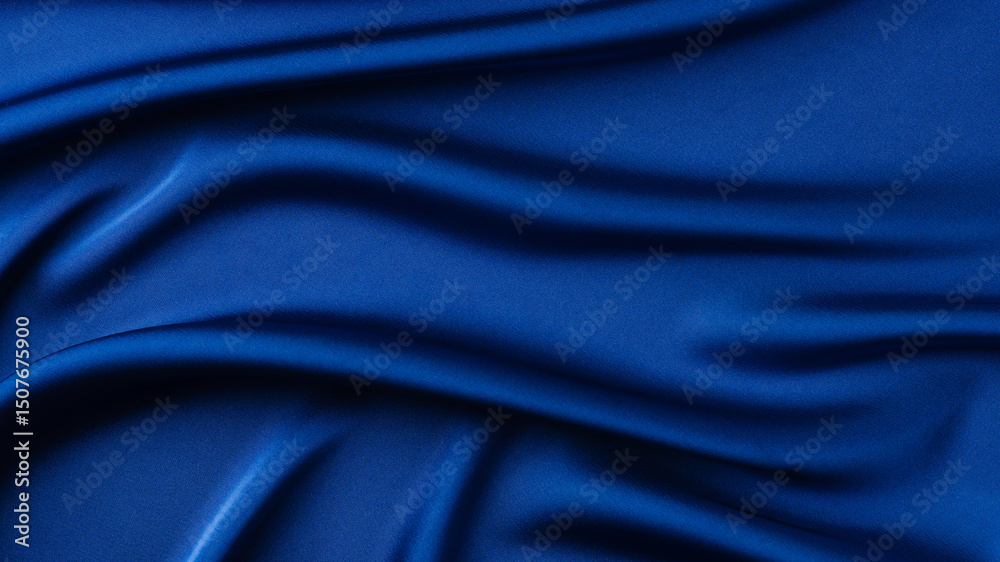 Fototapeta premium Abstract dark blue background. Navy blue silk satin fabric with soft wavy folds