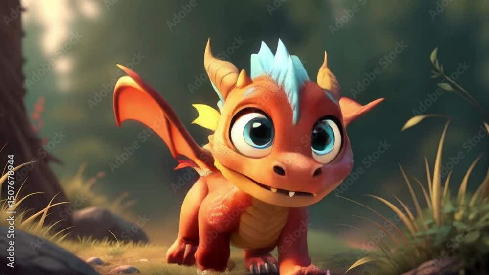 Dagon clipart of cute orange baby with blue spikes and wings