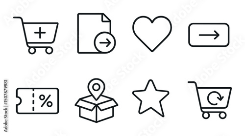 E-commerce outline icons set – shopping, digital marketplace and online purchase symbols