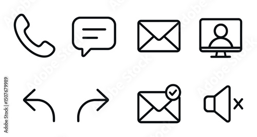 Communication icons set – outline, message and email style symbols for connection