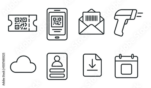 Digital ticket line icons set – outline, admission and entry pass graphics