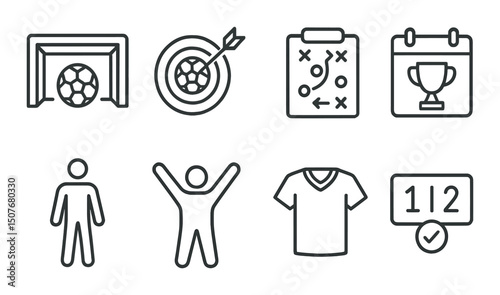 Sports and games outline icons set – silhouette, athletic and competition symbols
