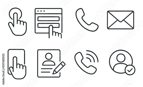 User action line icons set – interactive, outline, interface elements for apps