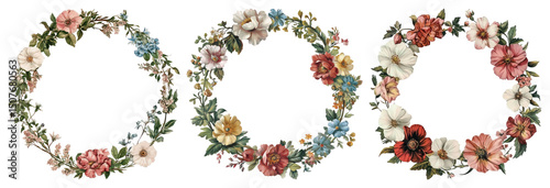 Wallpaper Mural PNG Vintage floral wreaths collection, element set on transparent background Torontodigital.ca