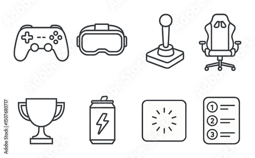 Gaming gear silhouette icons set – game, equipment, and console symbols