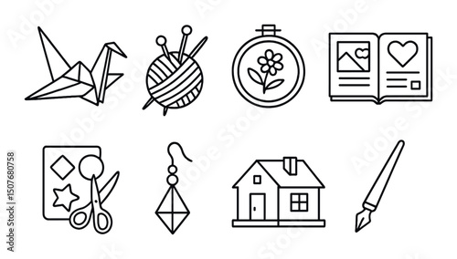 Creative hobbies silhouette icons set – art, craft and diy symbol collection