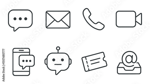 Multichannel communication outline icons set – email, chat, and messaging symbols