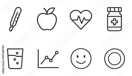 Health tracker outline icons set – wellness, monitor and fitness symbol designs