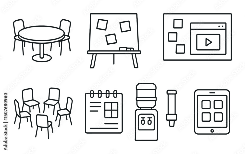 Office collaboration silhouette icons set – teamwork, meeting, productivity essentials Office collaboration silhouette icons set – teamwork, meeting, productivity essentials