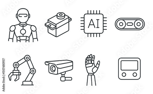 Robotics technology icon set – outline, automation and ai symbols