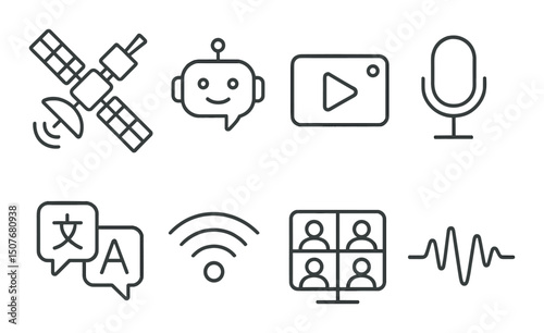 Communication evolution outline icons set – linear, digital and tech symbols