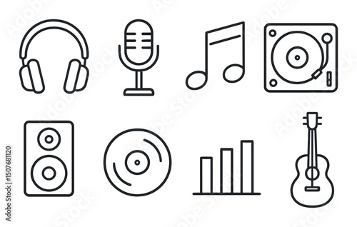 Music outline icons set – melody, sound and harmony symbols for creative projects