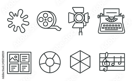 Creative genius linear icons set – outline, art and design concepts in silhouette style