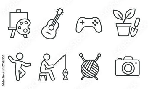 Creative leisure silhouette icons set – hobbies, recreation and activity visuals