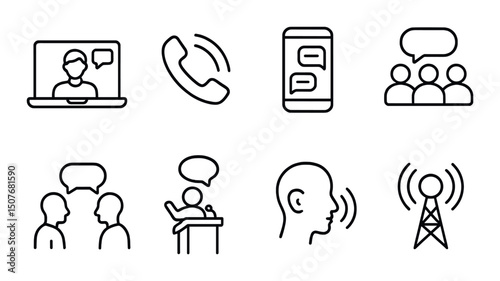 Communication styles outline icons set – conversation, messaging, and dialogue symbols