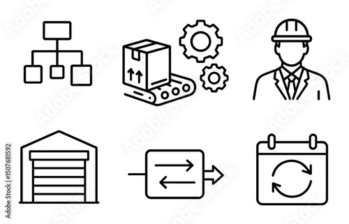 Supply chain outline icons set – logistics, management and warehouse symbols