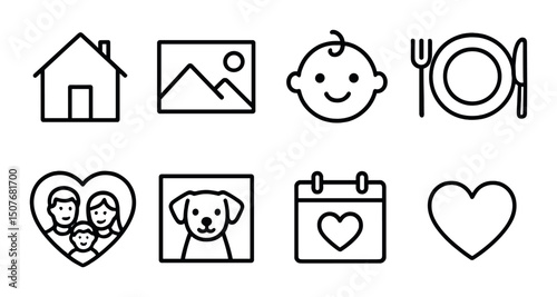 Family chat outline icons set – linear, communication and conversation symbols