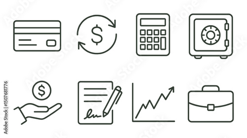 Financial linear icons set – outline, money management and budget symbols