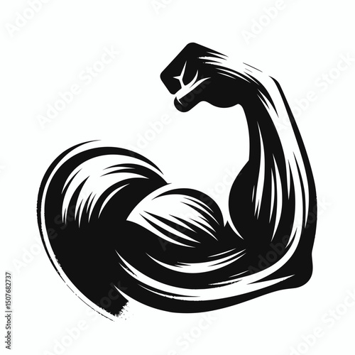 Flexed muscular arm in bold black illustration