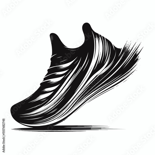 Running shoe in dynamic black vector illustration