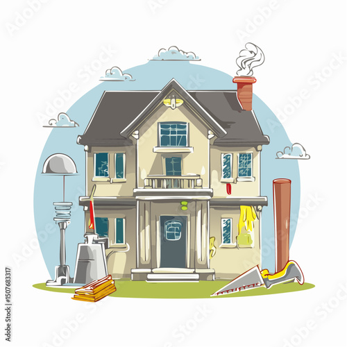 A clear vector illustration of common DIY home maintenance mistakes