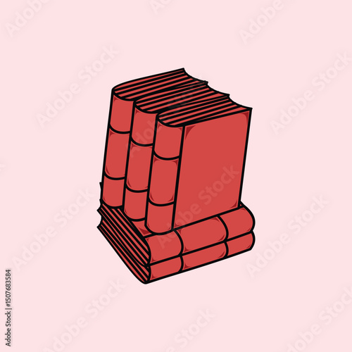 stack of books icon in isometric 3d style isolated on white background. Design element illustration of stack of red books. Academic illustration, library