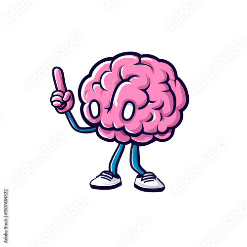 A cartoon brain is depicted holding up its index finger while offering guidance, presented as a solitary figure in a flat design style
