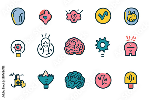Concept design for an icon representing imagination, brain features, emotions, and mind power, suitable for mobile and web graphics, featuring a flat symbol and logo with a creative concept,