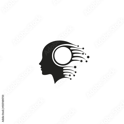 The icon represents a head, gear, and solution idea in a modern, flat design illustration